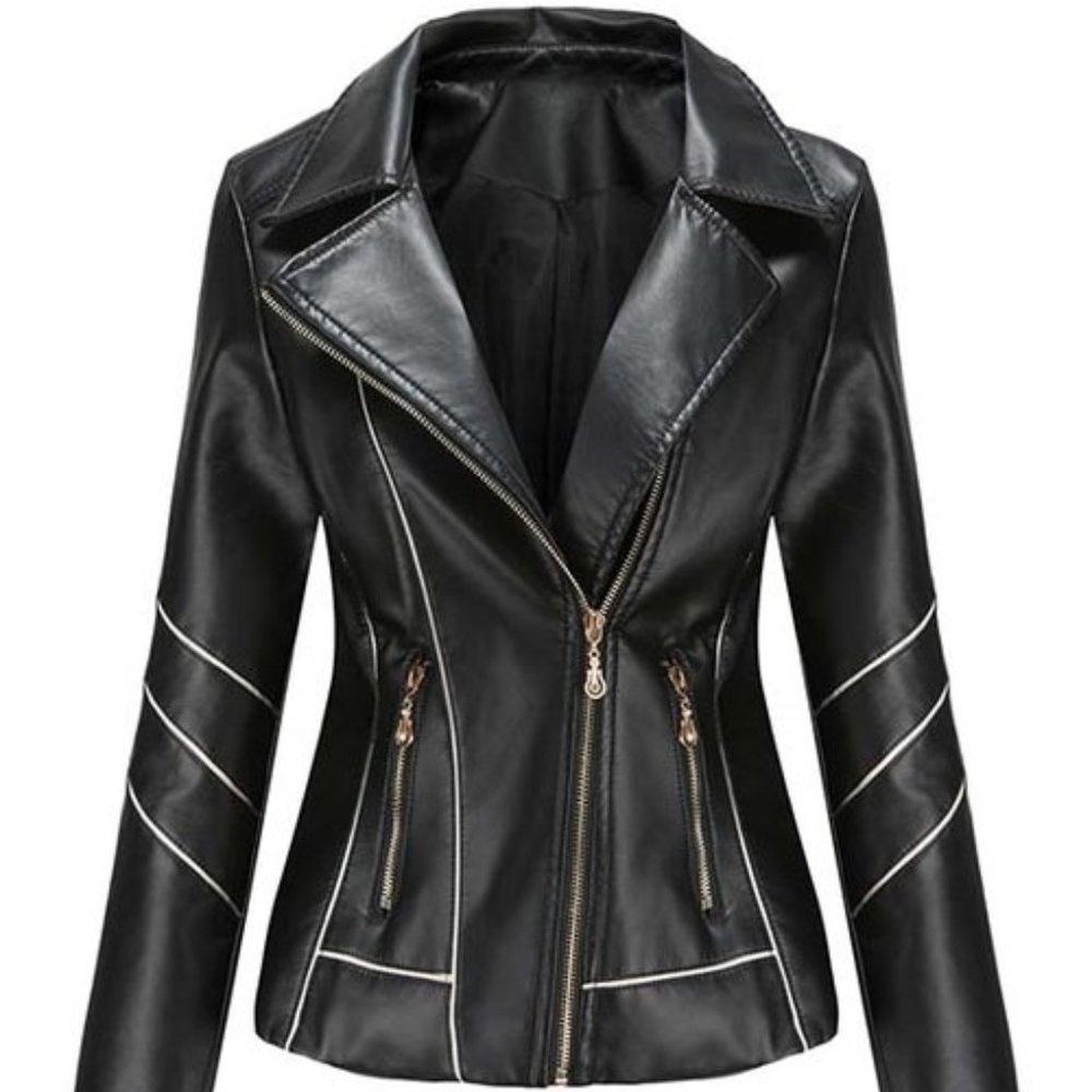 GYK Black Contrast-Piping Moto Jacket (L)